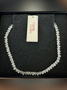 NEW NWT! Camila Coelho Sterling Silver Plated Teardrop Tennis Necklace 15 inches